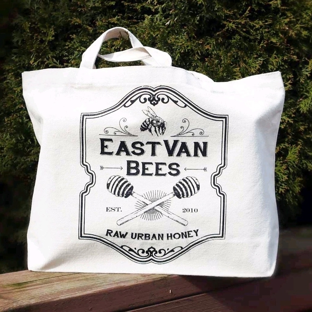 East Van Bees White Over The Shoulder Canvas Tote Bag